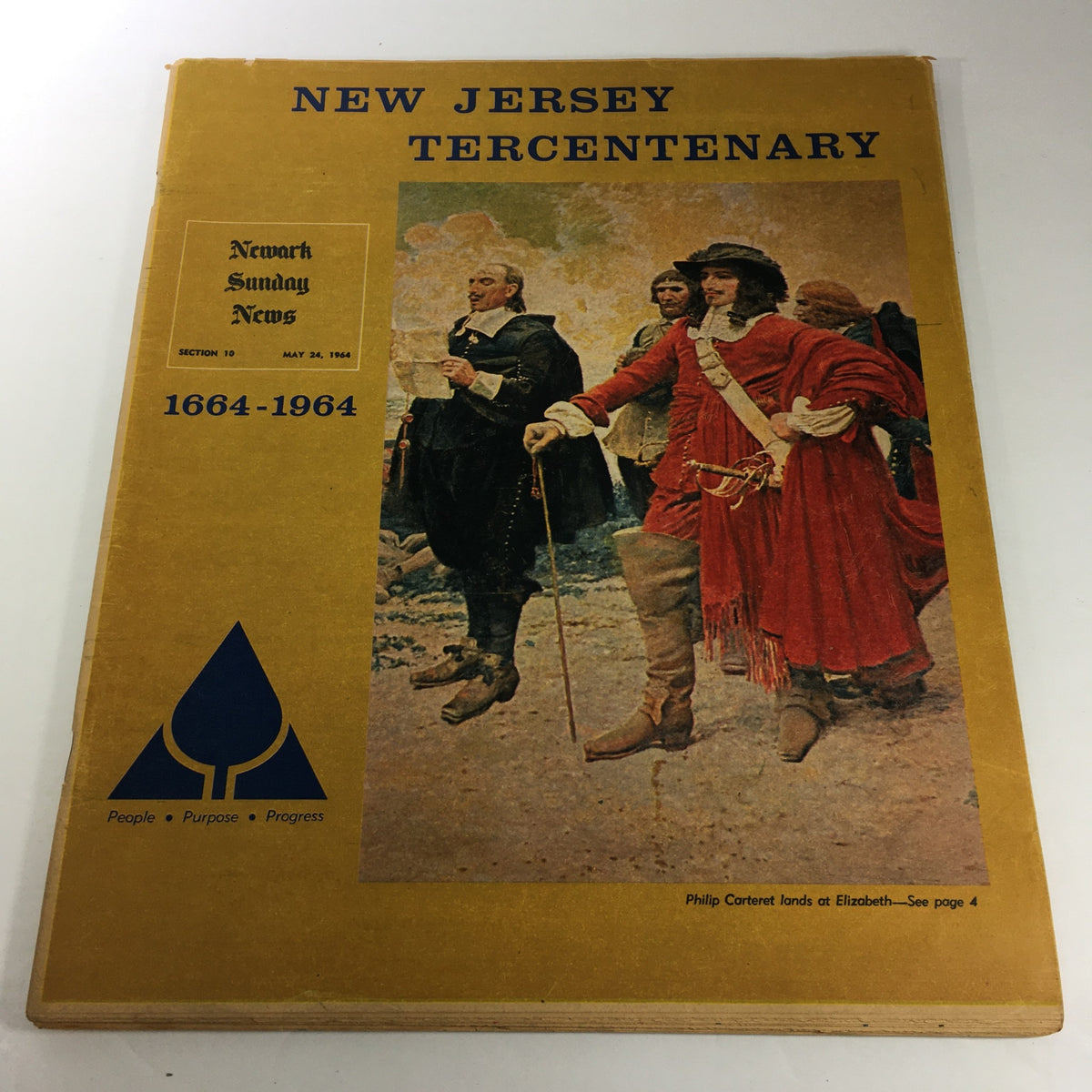 VTG Newark Sunday News: May 24, 1964 - Cover showcasing New Jersey Tercentenary celebration artwork depicting historical figures and the significance of 300 years of New Jersey history from 1664 to 1964.