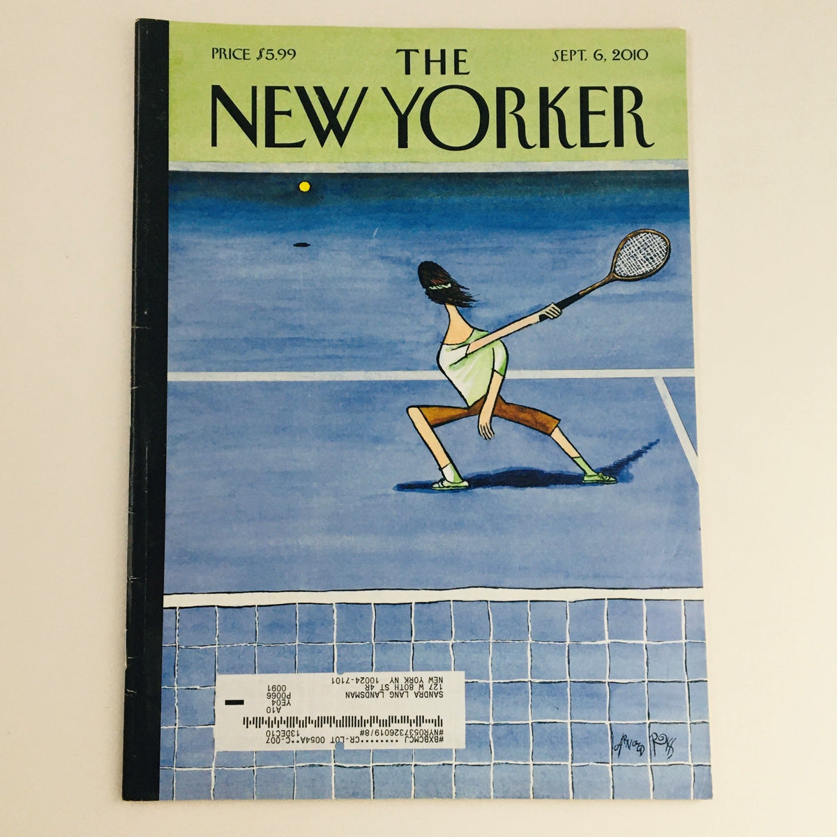 Cover of The New Yorker magazine dated September 6, 2010, featuring a themed illustration by Arnold Roth, depicting a female tennis player in action on a court.