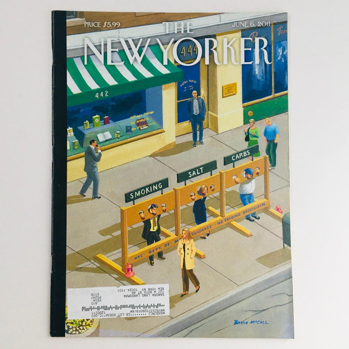 The New Yorker Full Magazine June 6 2011 cover illustration by Bruce McCall, depicting street scenes with humorous characters and signage.