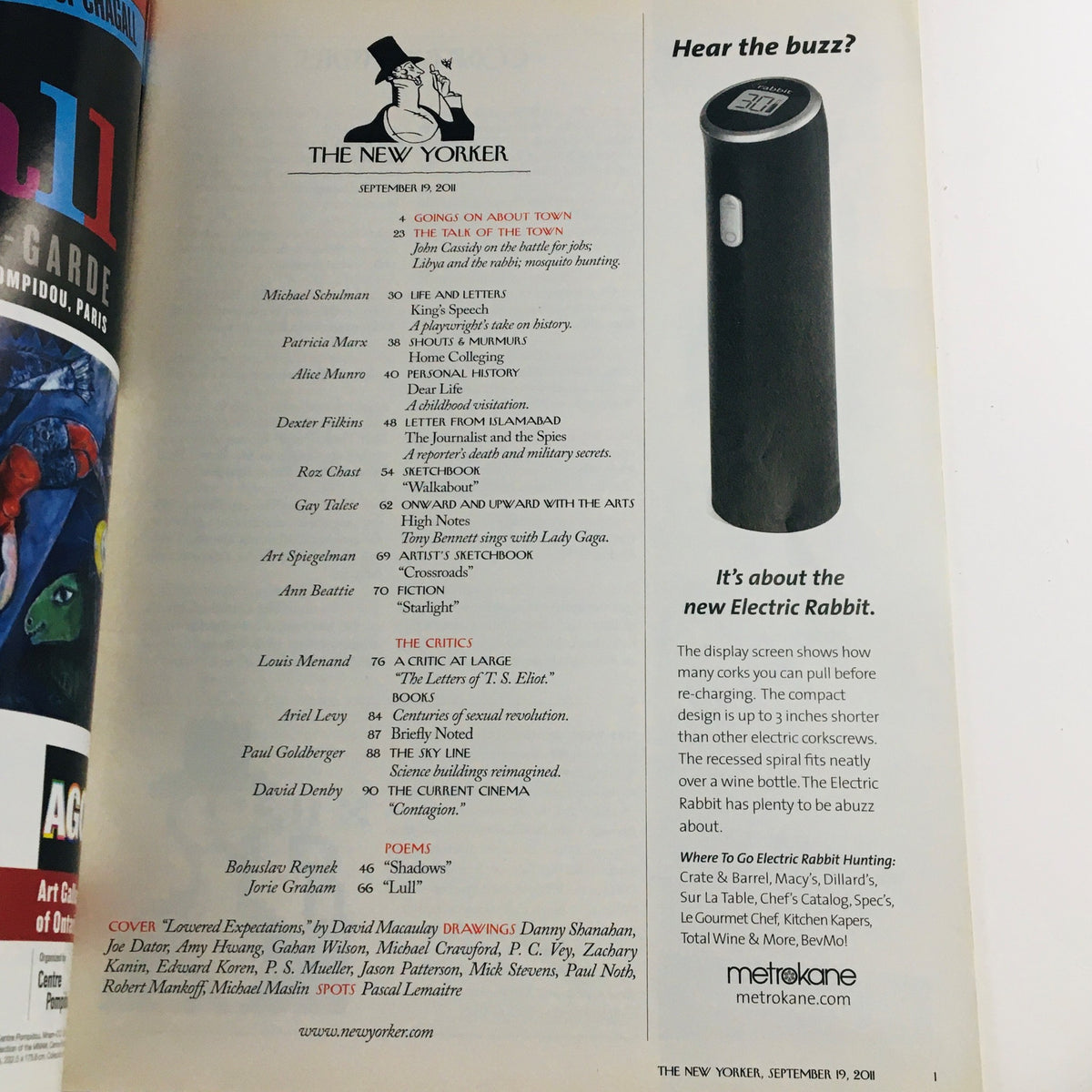 Cover page of The New Yorker Magazine September 19 2011 featuring artwork related to Lowered Expectations by David Macaulay, illustrating contemporary life with artistic flair.