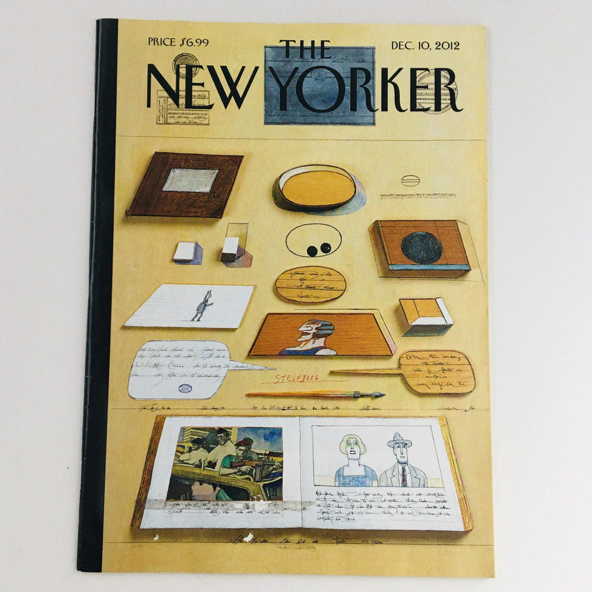 Cover of The New Yorker Magazine dated December 10, 2012, featuring the artwork 'Union Square 1973' by Saul Steinberg, showcasing various illustrated items and sketches.