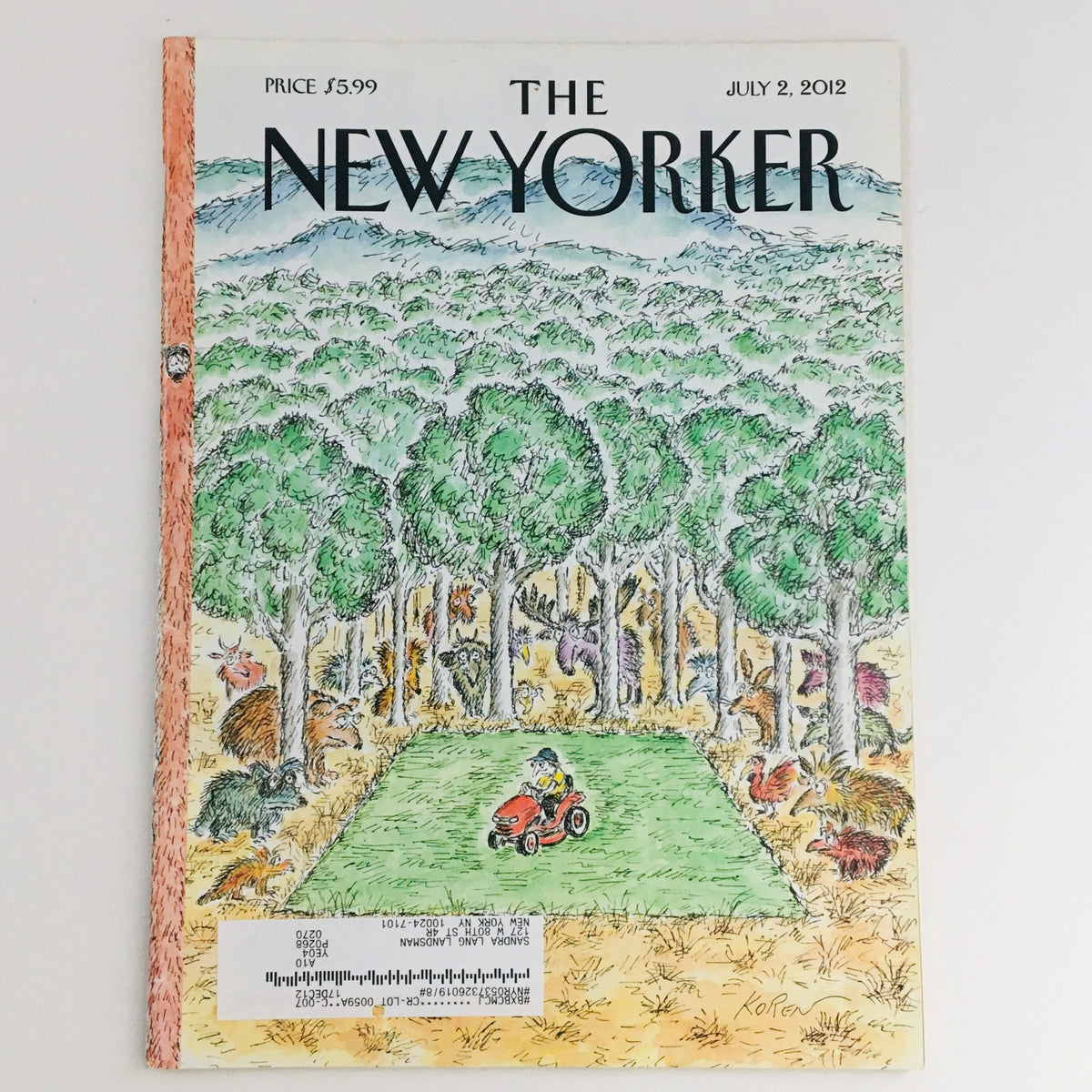 The New Yorker Full Magazine July 2 2012 Summer Chore by Edward Koren, featuring a vibrant summer cover illustration with lush greenery and animals.