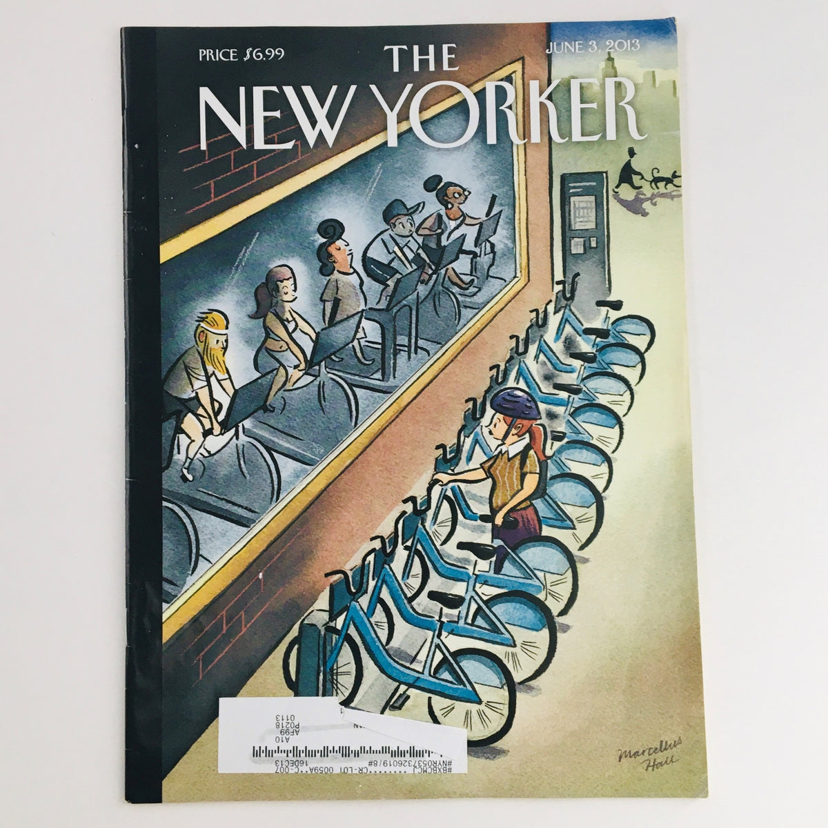 Cover of The New Yorker June 3, 2013 featuring vibrant artwork by Marcellus Hall, depicting a scene of cyclists near a bike rack.