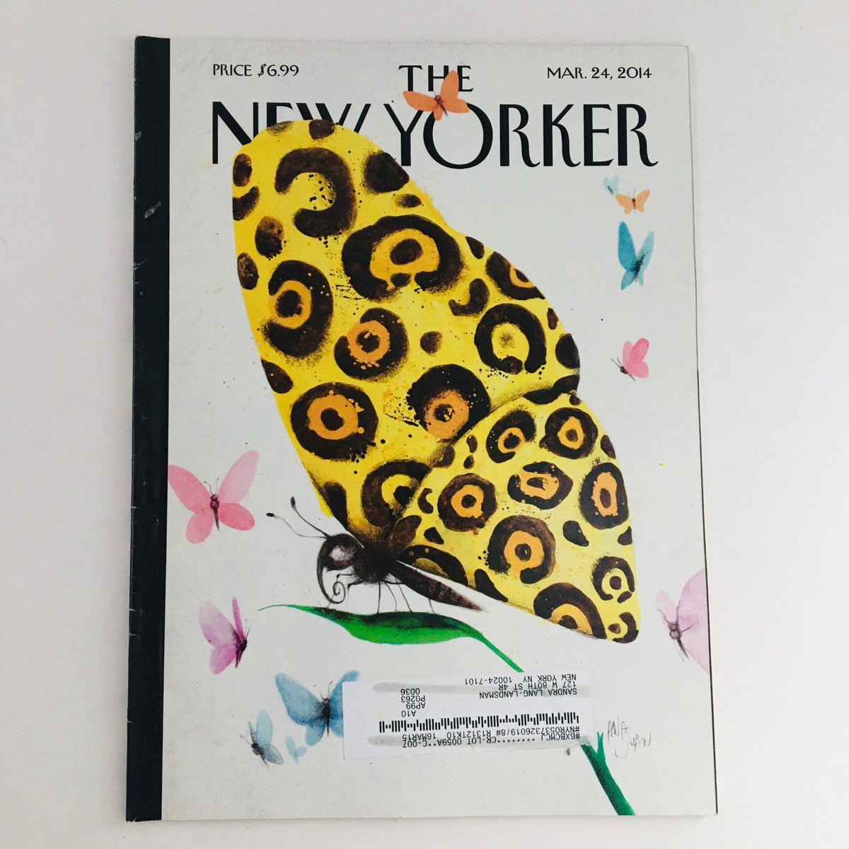 The New Yorker March 24 2014 Full Magazine cover featuring a vibrant butterfly illustration by Ana Juan, showcasing bold colors and design.