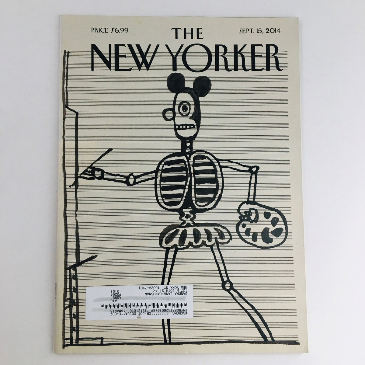 The New Yorker September 15 2014 magazine cover featuring a unique illustration by Saul Steinberg, showcasing a skeleton figure in a tutu holding a paint palette.