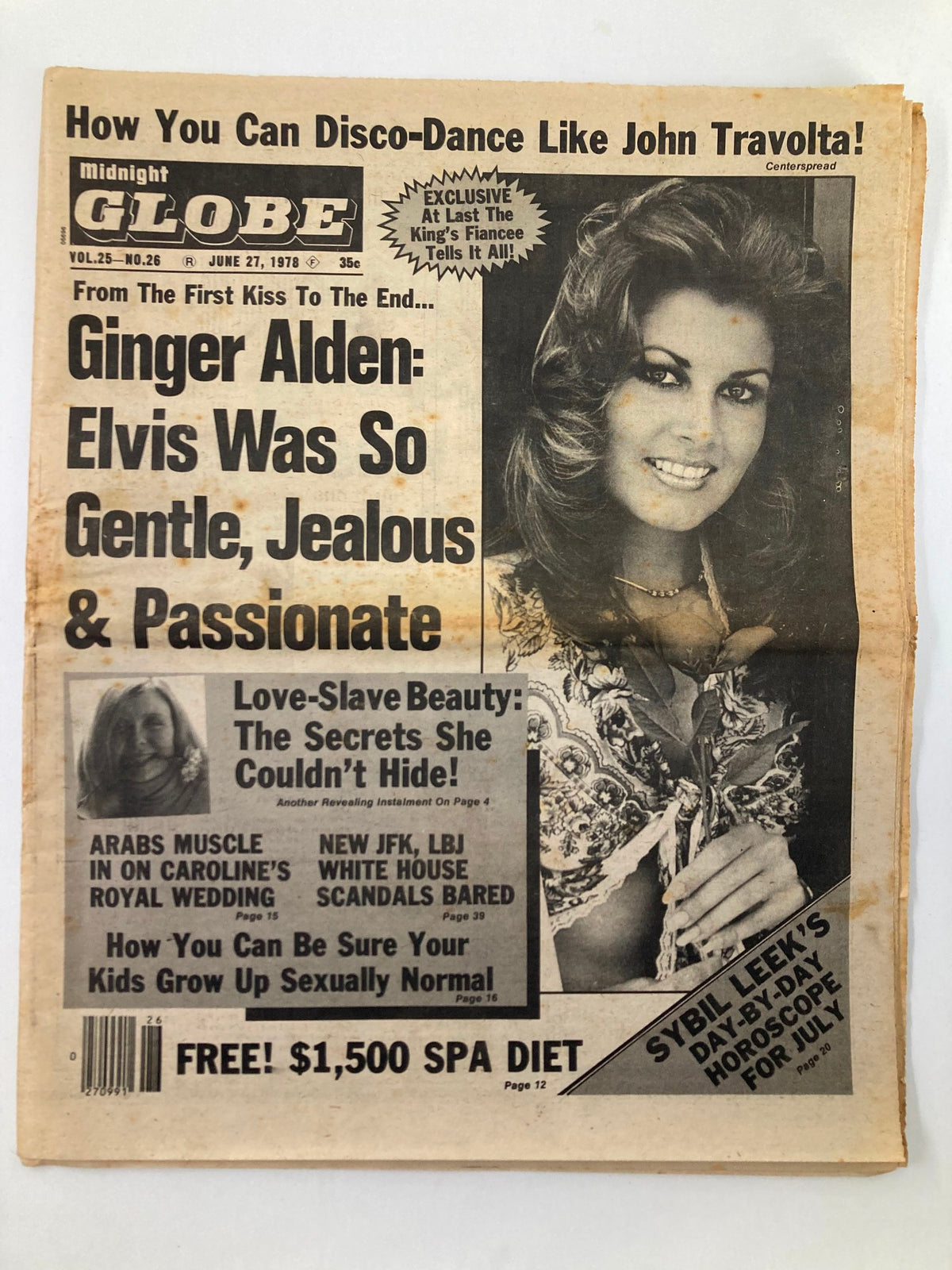 Midnight Globe Tabloid June 27 1978 Vol 25 #26 featuring Ginger Alden on the cover, discussing her relationship with Elvis and headlines about secrets and beauty tips. An informative look into celebrity culture of the late 1970s.