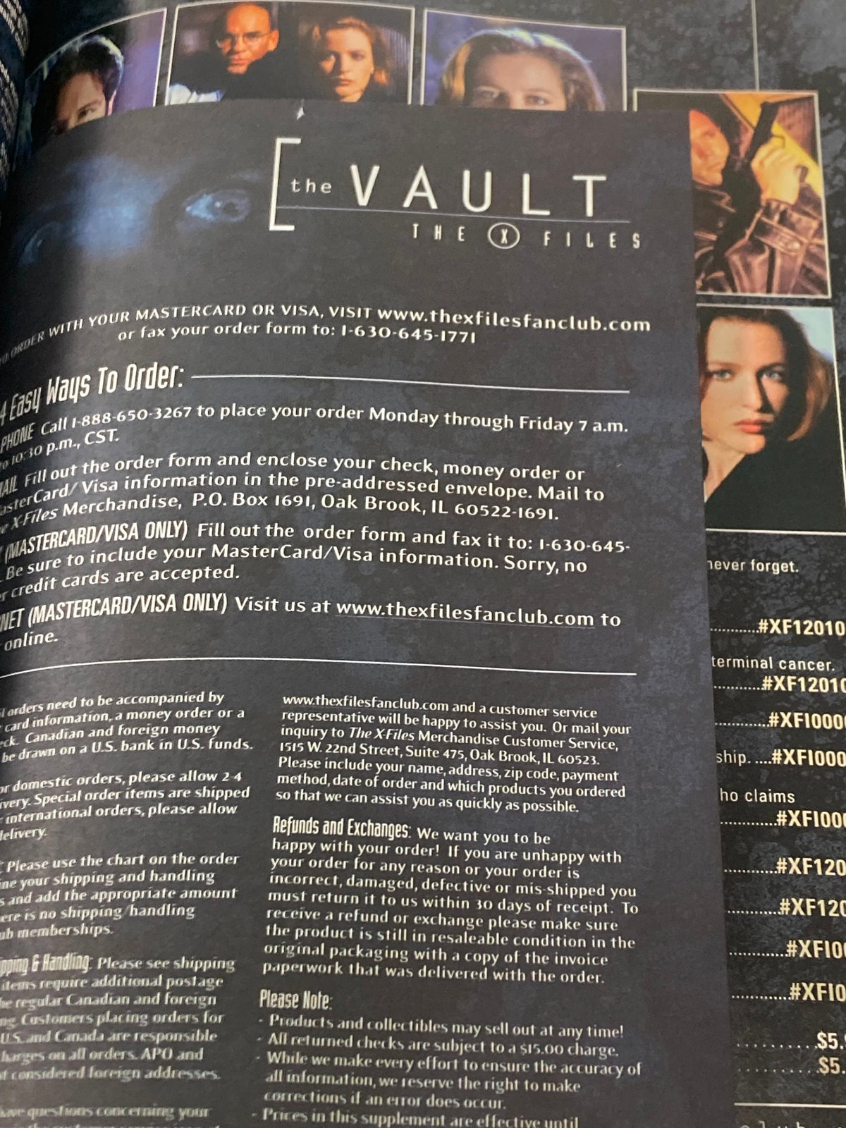 The X-Files Yearbook 2000 by Cinescape, featuring promotional content and ordering information for fans, with contact details visible.
