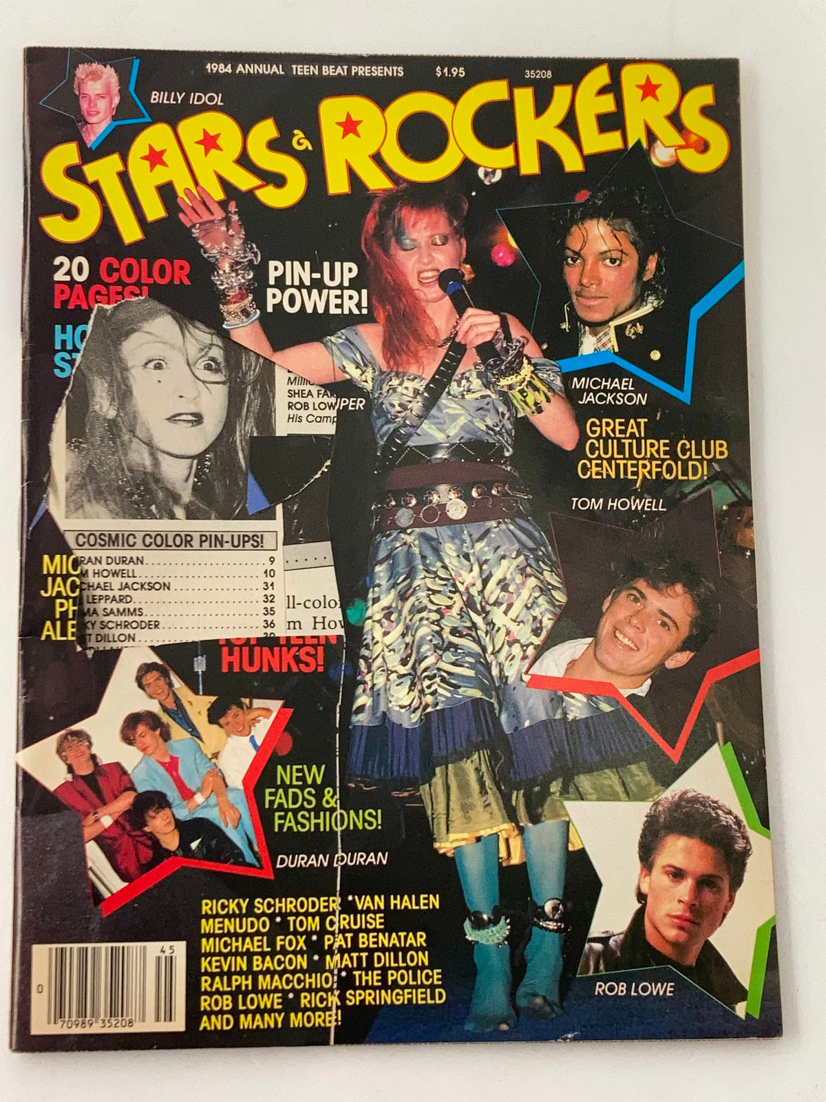 Cover of Stars & Rockers Magazine 1984 Vol 1 #1 featuring Billy Idol and Michael Jackson, showcasing vibrant colors, pin-up power, and iconic 1980s pop culture imagery.