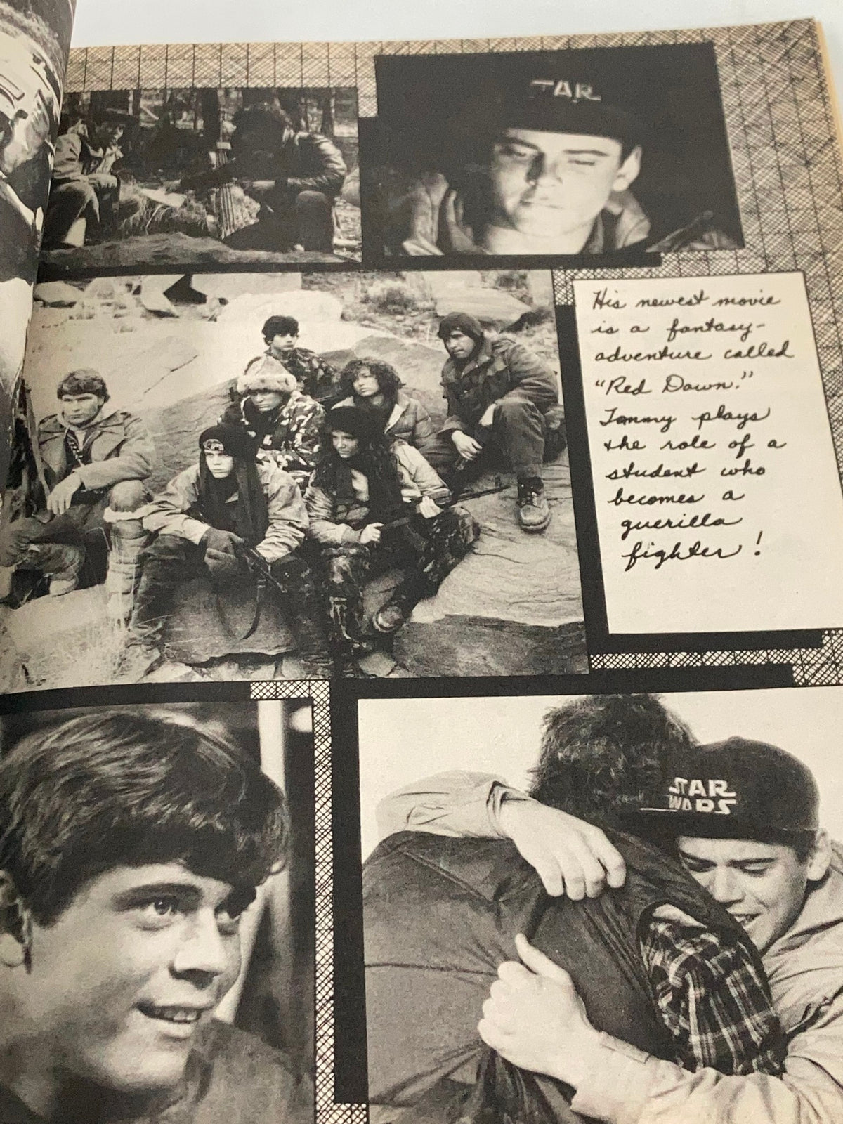 Images from a movie called 'Red Dawn' highlighted in Stars & Rockers Magazine 1984 Vol 1 #1, featuring cast members in various scenes.
