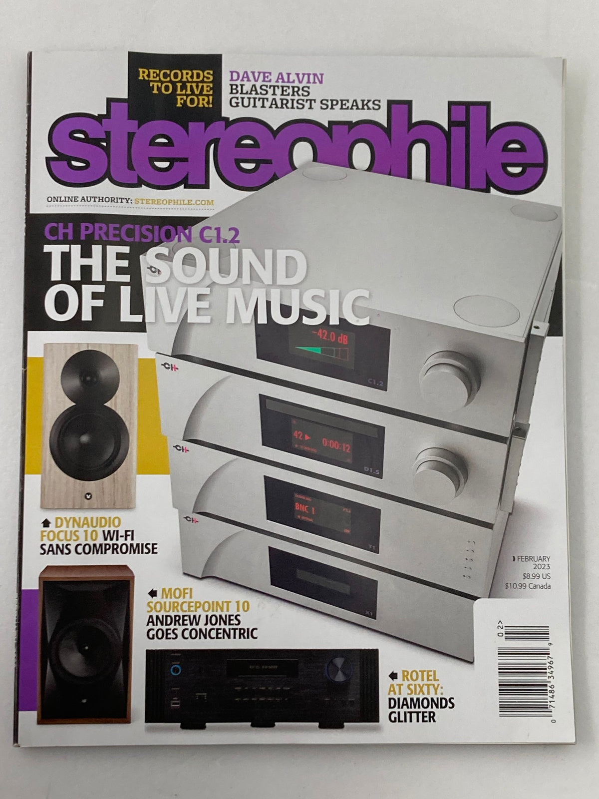Cover of Stereophile Magazine February 2023 Vol 46 #2, featuring the title 'The Sound of Live Music' with audio equipment displayed on the cover.