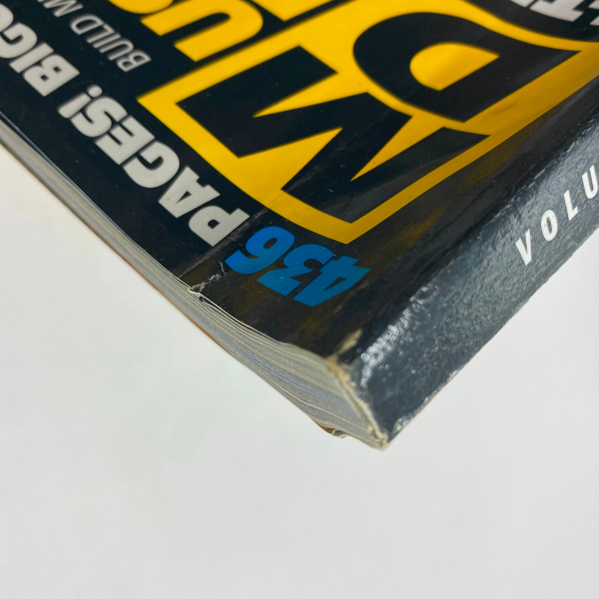 Side view of Muscular Development Magazine July 2006, displaying wear on the spine and edges, emphasizing its vintage nature and authenticity for collectors.