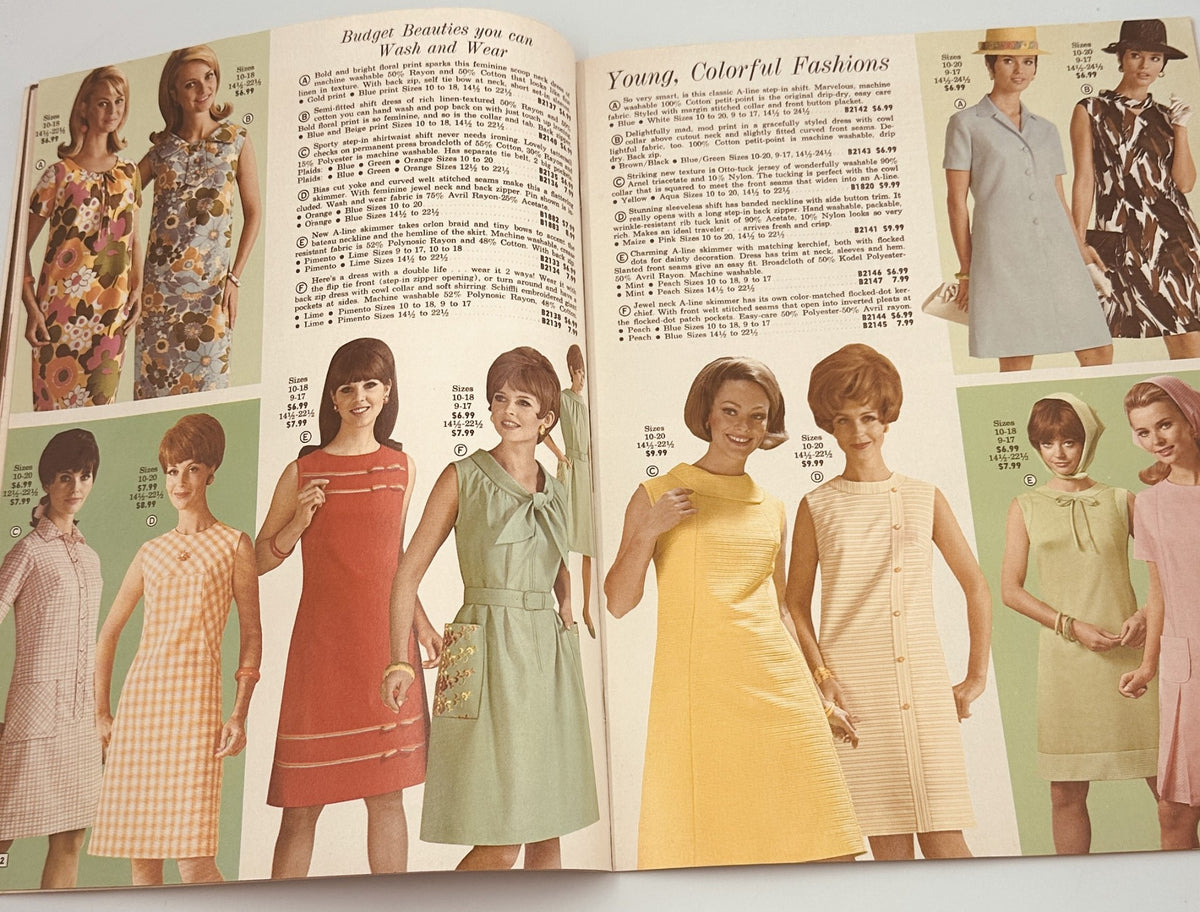 James G. Fast Catalog 1968 Nurse Uniforms Smocks Medical Apparel presenting colorful fashion choices for women, including wash-and-wear styles, displayed by models.