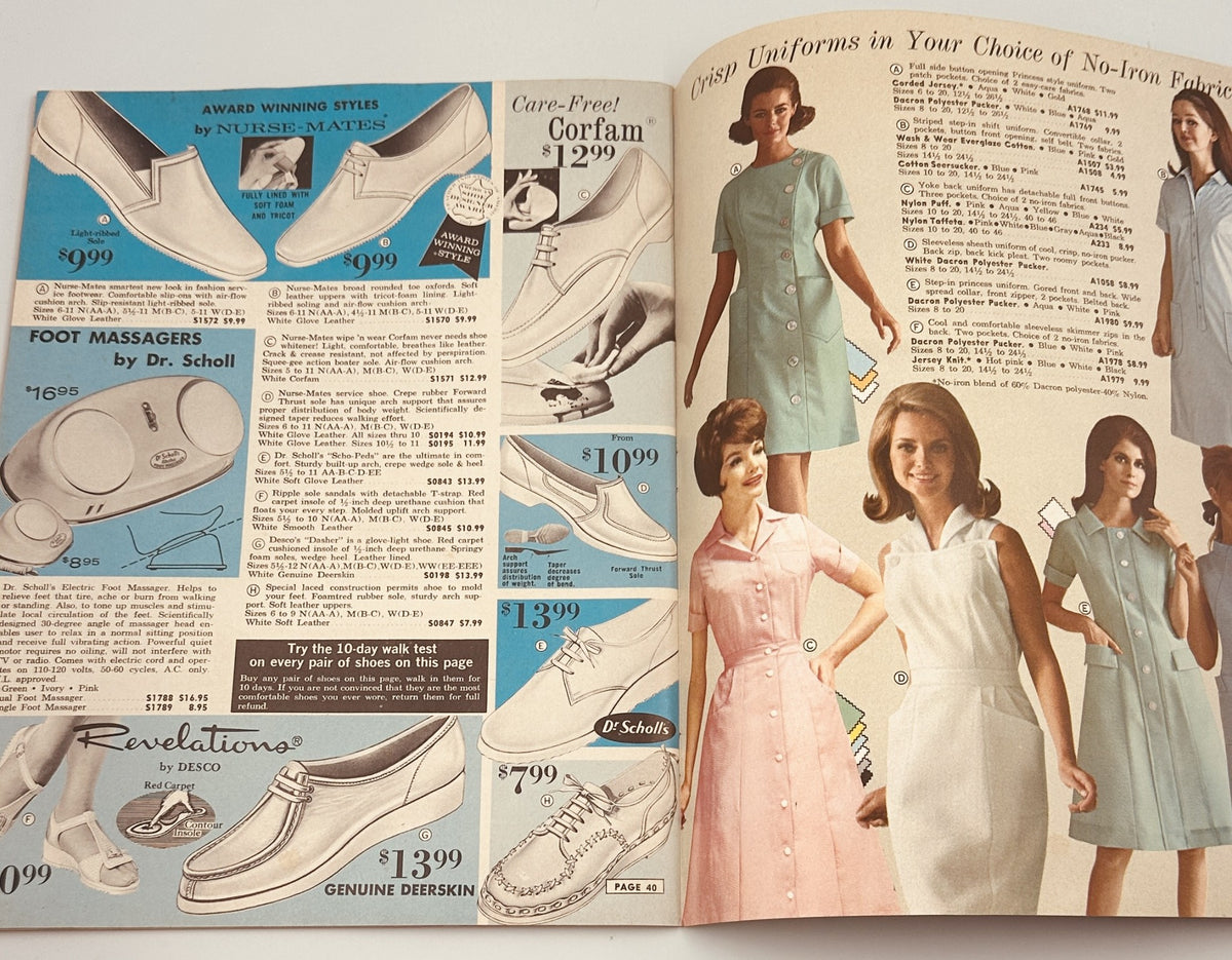 1968 James G. Fast Catalog showcasing vintage nurse uniforms, smocks, and medical apparel with detailed images of clothing options and pricing.