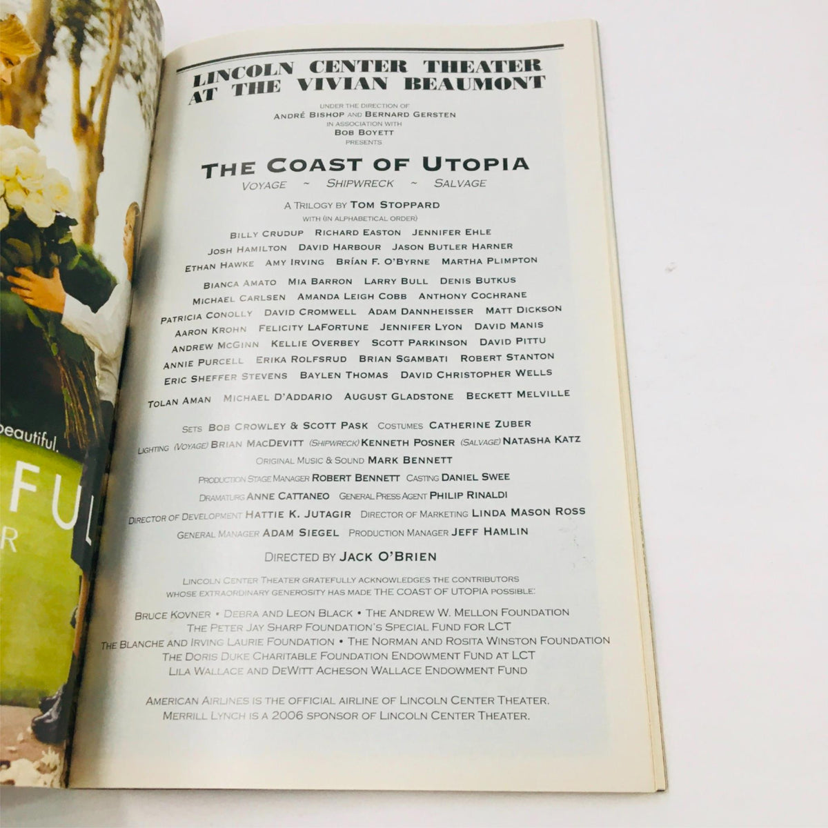 2006 Playbill The Coast Of Utopia displaying the cast list and production details for the play at Lincoln Center Theatre, directed by Jack O'Brien.