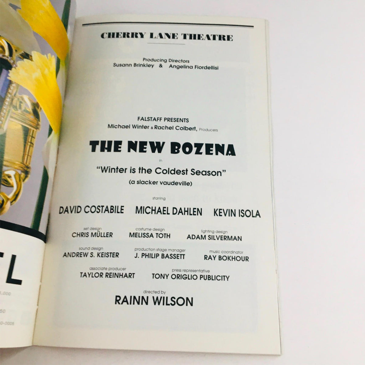 1996 Playbill for The New Bozena at Cherry Lane Theatre featuring Rainn Wilson as director, showcasing cast and production details.