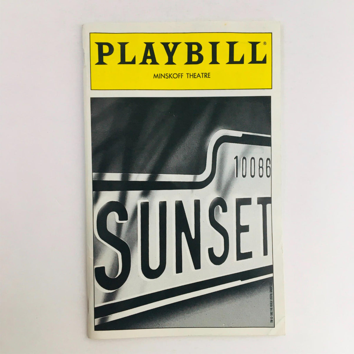 1996 Playbill Sunset Blvd. featuring the Minskoff Theatre logo and iconic signage, representing a classic Broadway collectible.