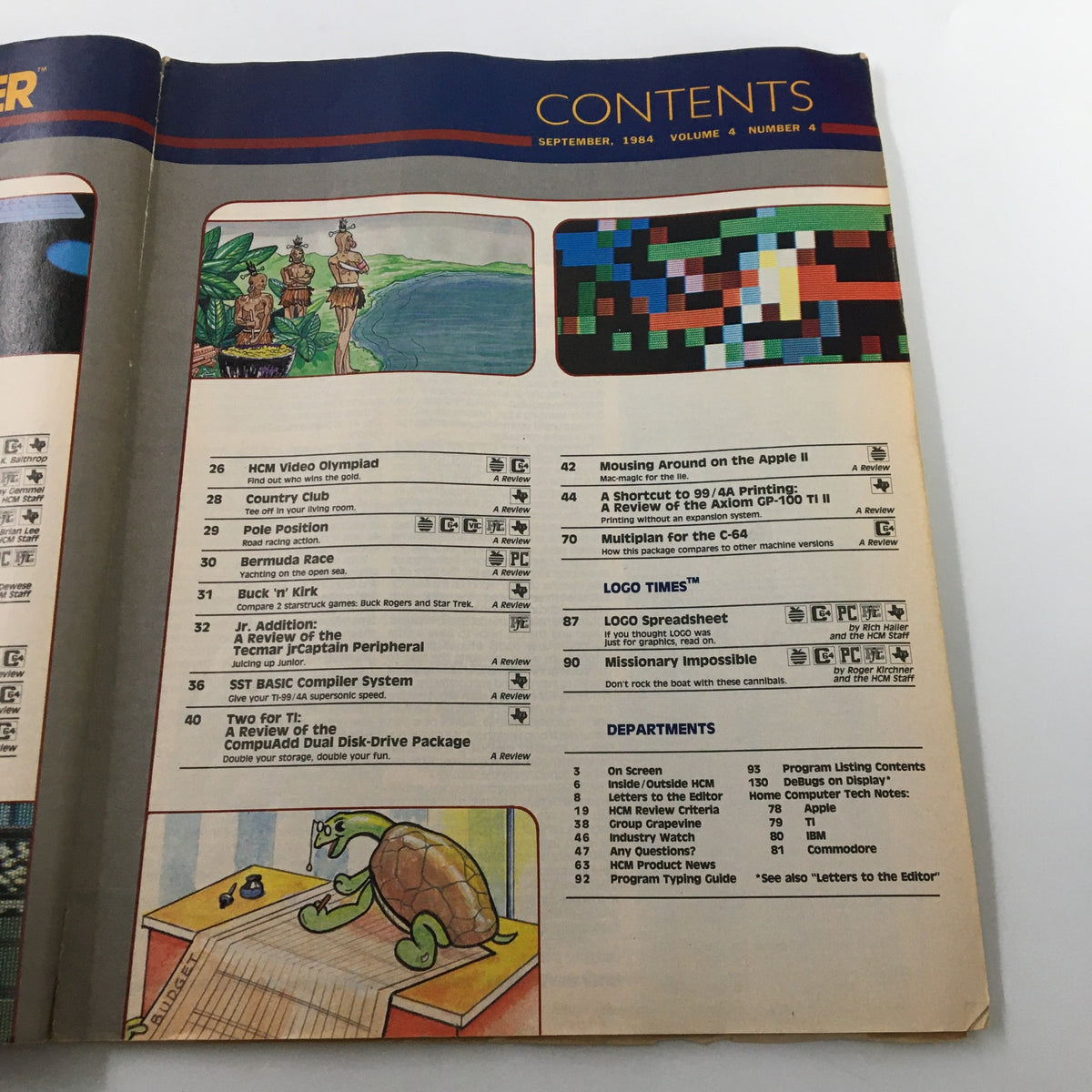 Home Computer Magazine Vol. 4 No. 4 showcasing the second page of contents, with articles and game features from the vintage issue.