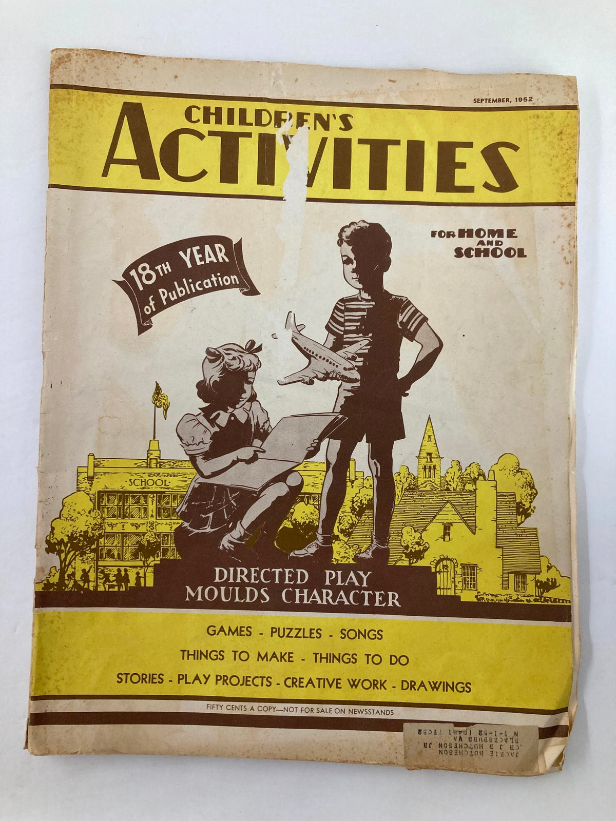 Cover of VTG Children's Activities Magazine September 1952 featuring children playing and engaging in activities, showcasing its title and vintage design.