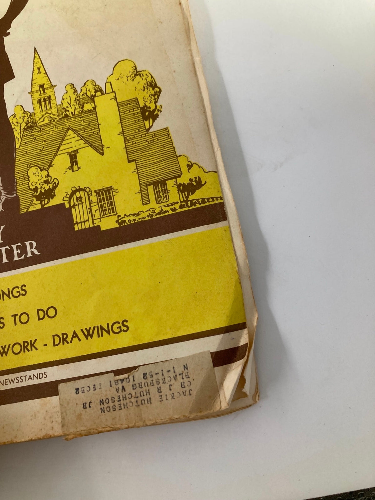 Close-up of the bottom corner of VTG Children's Activities Magazine September 1952, displaying the magazine's publication details and signs of age.