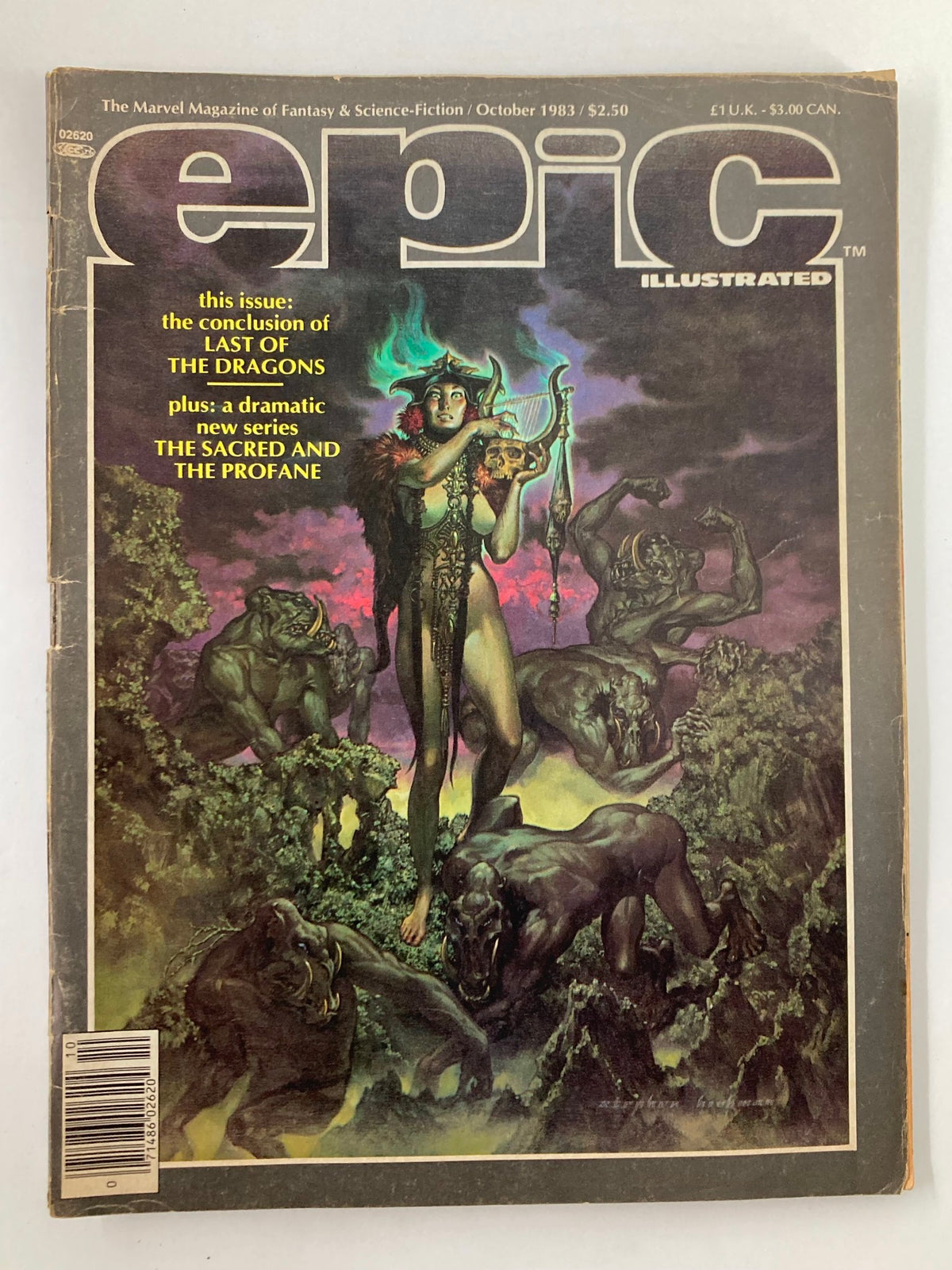 Epic Illustrated magazine cover from October 1983 featuring 'Last of the Dragons' with dramatic artwork, showcasing a fantasy scene with mystical creatures and a central character.