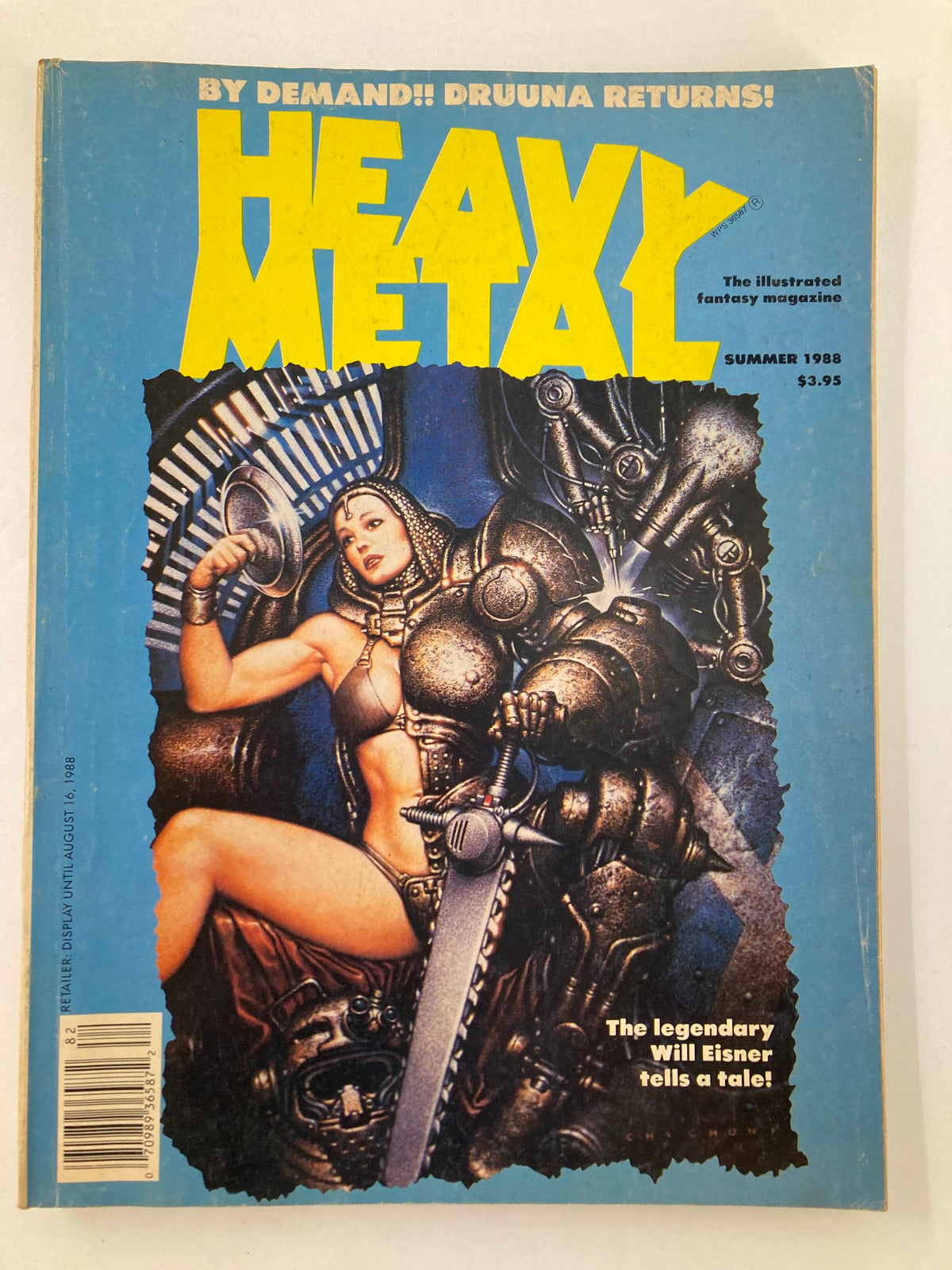 Cover of VTG Heavy Metal Magazine Summer 1988 featuring striking artwork and the tagline 'The legendary Will Eisner tells a tale!' showcasing a futuristic character.