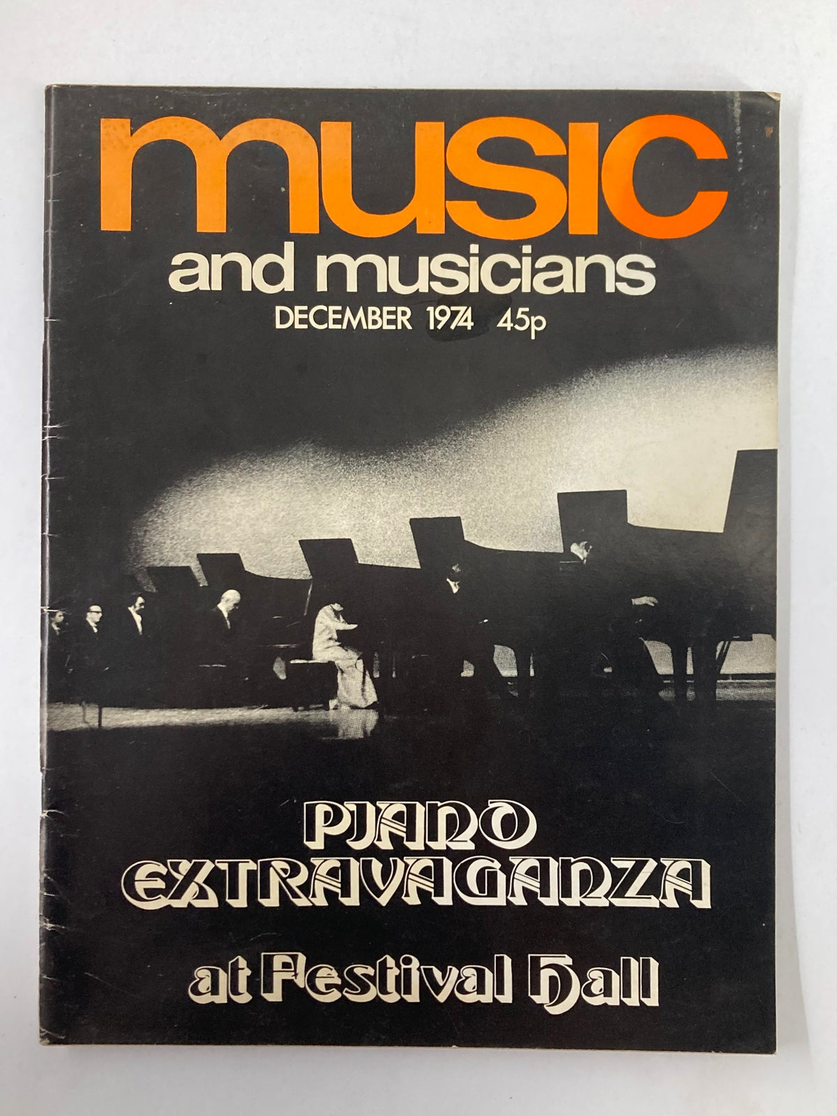 Cover of the VTG Music & Musicians Magazine December 1974 featuring a piano extravaganza at Festival Hall. This magazine showcases the vibrant piano community and significant musicians of the 1970s, appealing to music enthusiasts and collectors.