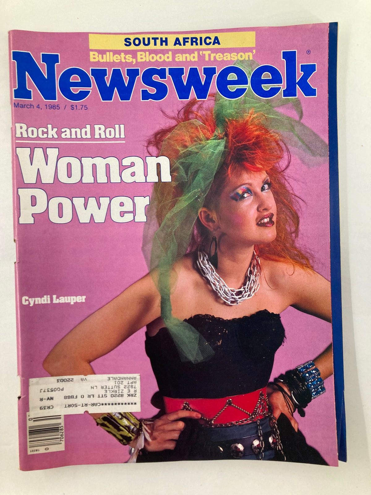 VTG Newsweek Magazine March 4 1985 featuring Cyndi Lauper on the cover with vibrant colors and the headline Rock and Roll Woman Power.