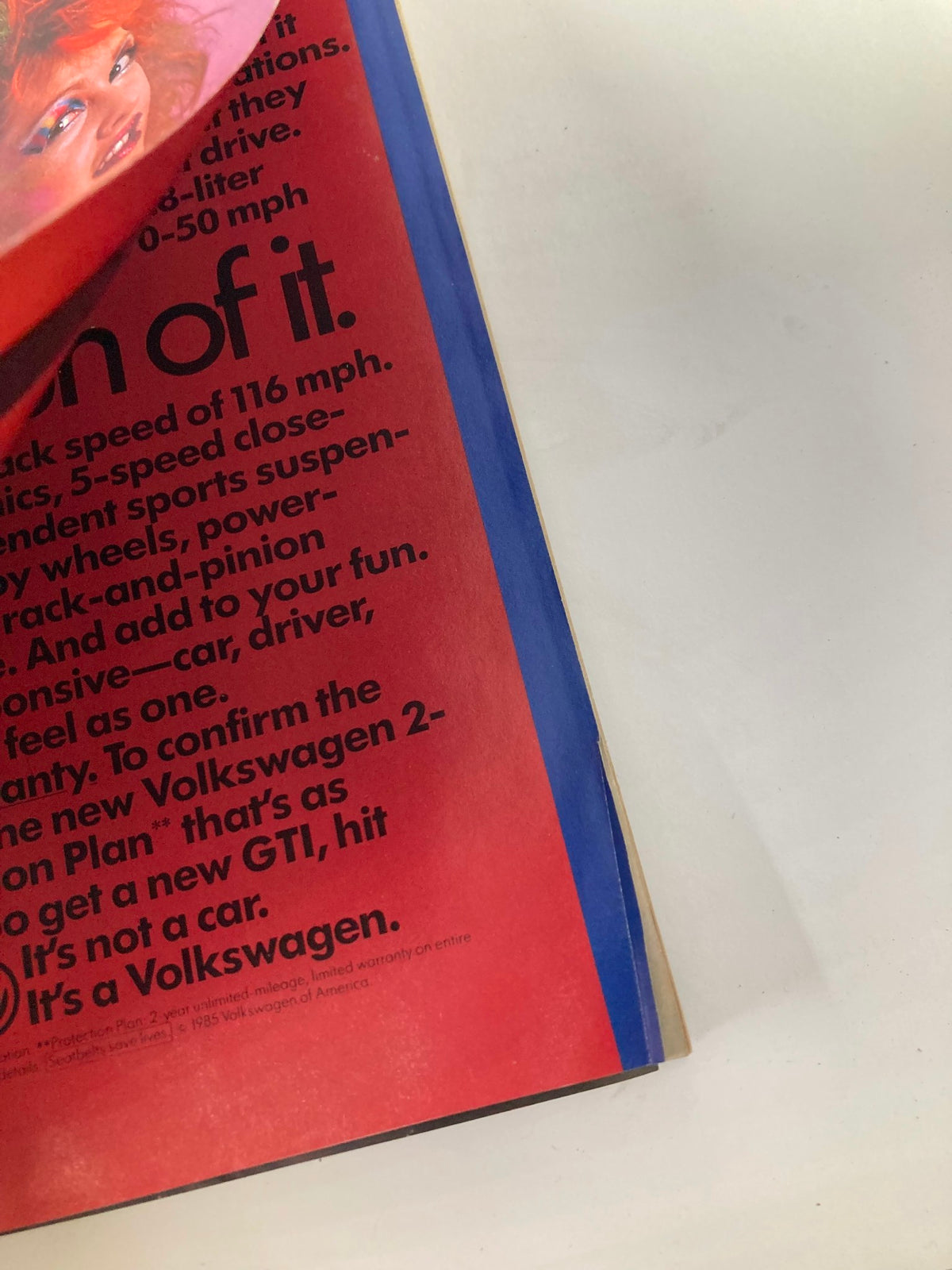 Back cover of the VTG Newsweek Magazine March 4 1985 displaying an advertisement with a bold red background.