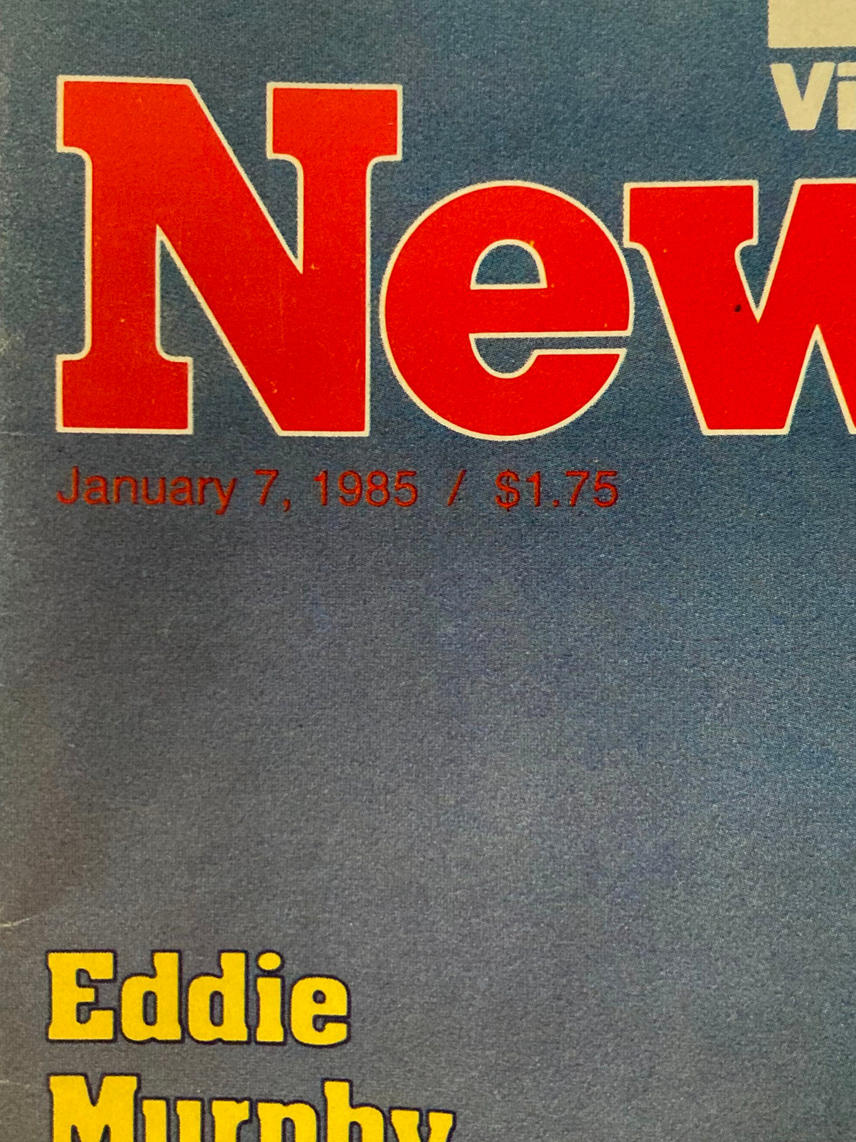 Close-up of the Vintage Newsweek Magazine cover from January 7, 1985 highlighting Eddie Murphy's name and magazine details in a stylish font.