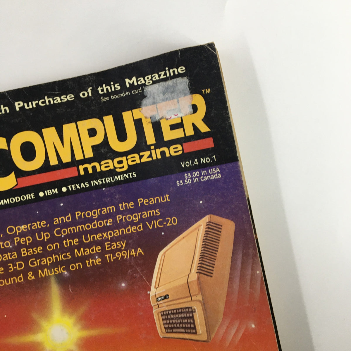 Upper corner detail of Home Computer Magazine Vol. 4 No. 1 displaying the magazine's title and issue number, emphasizing its historical significance in home computing.