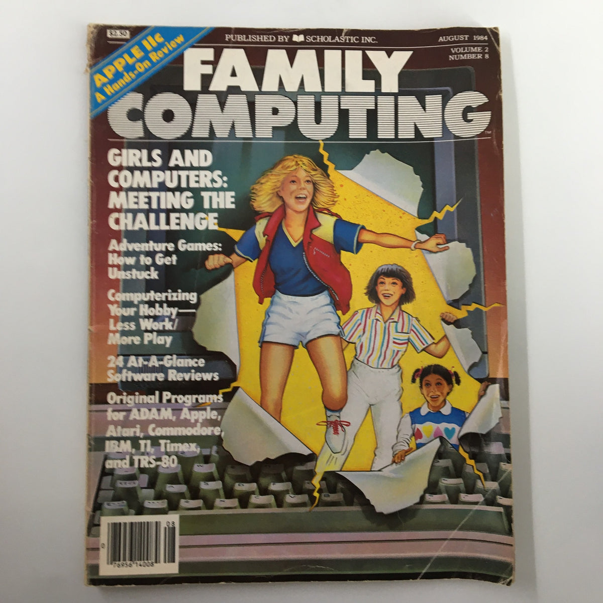 VTG Compute Magazine August 1984 featuring Girls and Computers: Meeting the Challenge, showcasing vibrant cover art with children engaging with technology.