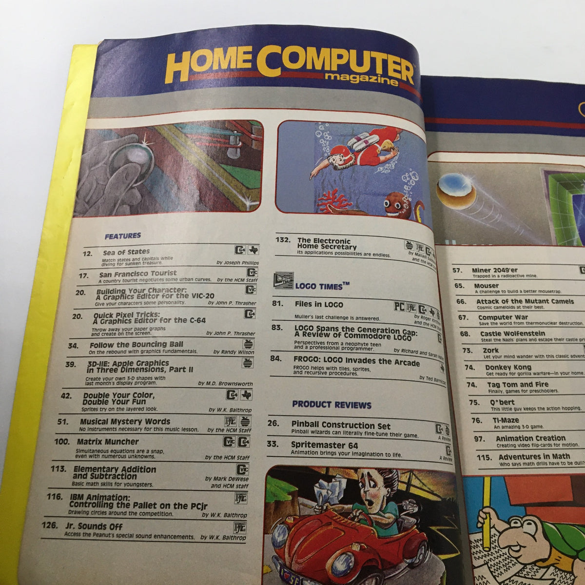 Table of contents page of VTG Home Computer Magazine Vol. 4 No. 2 Frogo for LOGOphiles highlighting features and articles.