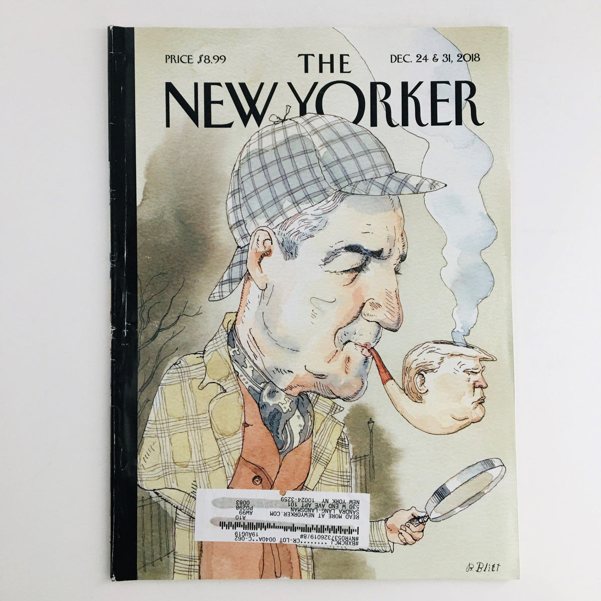 The New Yorker December 24 2018 cover featuring a caricature illustration by Barry Blitt depicting Robert Mueller and Donald Trump. This issue highlights the political satire of the time.