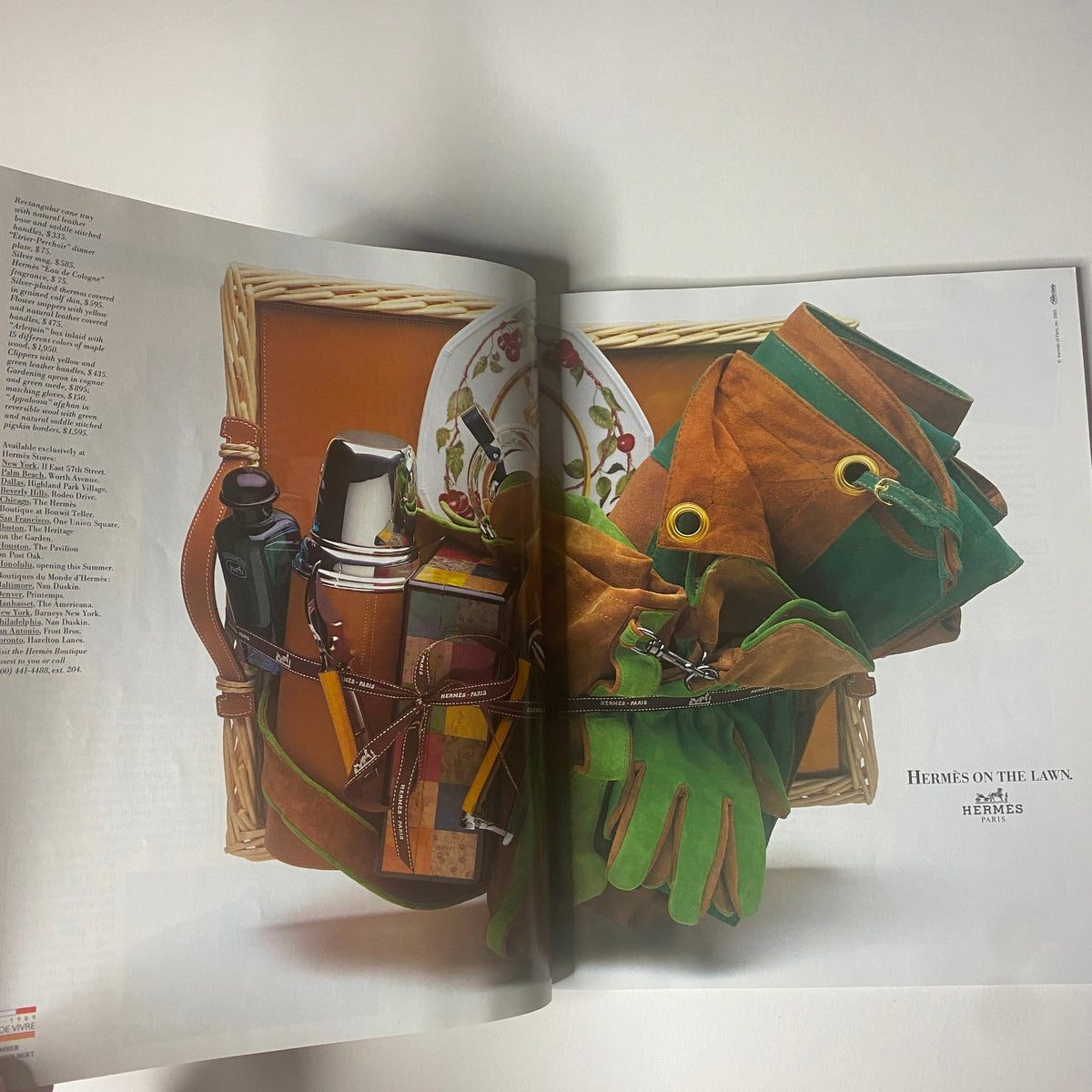 Connoisseur Magazine May 1989, showcasing an elegant arrangement of Hermes products, emphasizing luxury lifestyle and high-end accessories.