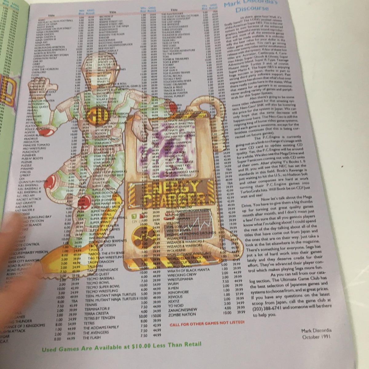 Another page from Beyond Gaming Magazine #4 discussing various NES titles, accompanied by a colorful illustration of a game character.