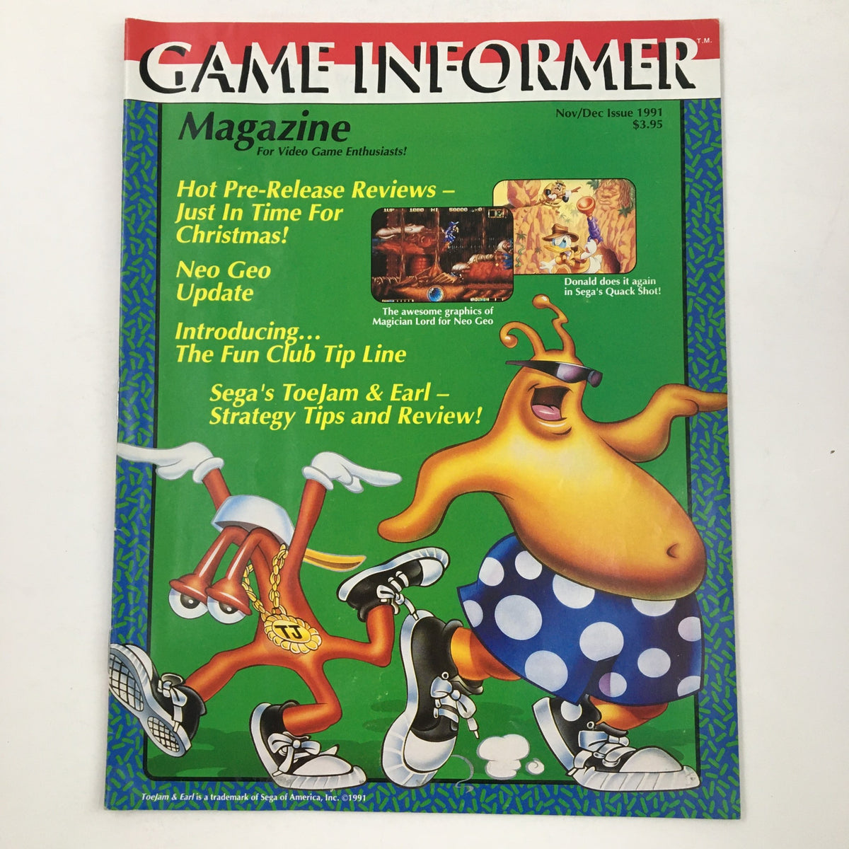 Game Informer Magazine, November 1991: Featuring SEGA's ToeJam & Earl with strategy tips and review