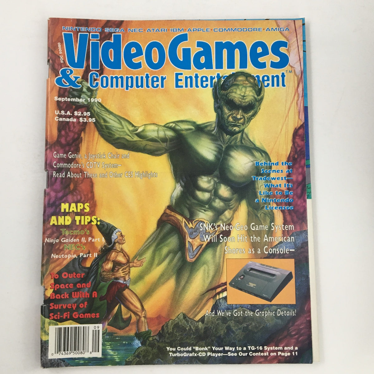 Cover image of Video Games & Computer Entertainment Magazine September 1990 featuring Ninja Gaiden II, showcasing vibrant artwork and gaming headlines.