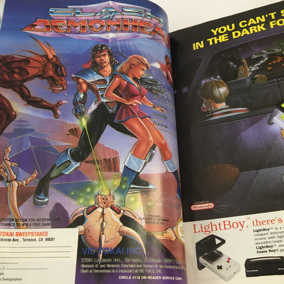 Spread featuring game ads for Clash of Demonhead in Video Games & Computer Entertainment Magazine September 1990, showcasing vibrant character art.