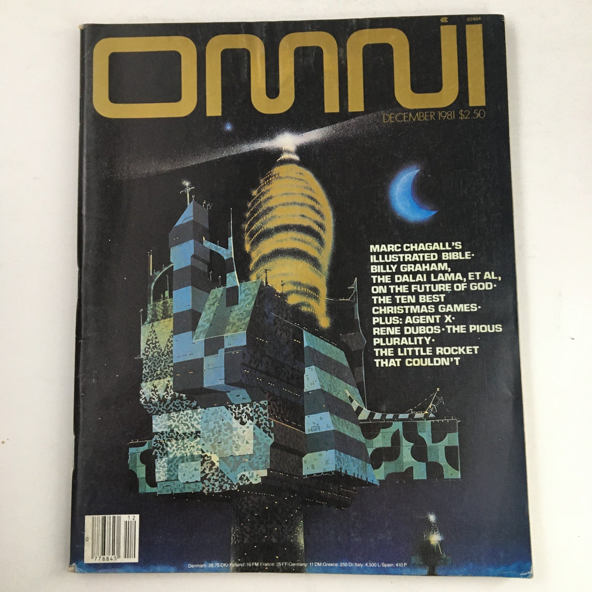 Cover of Omni Magazine from December 1981 featuring Marc Chagall's Illustrated Bible and articles by Billy Graham, showcasing a blend of art and culture.