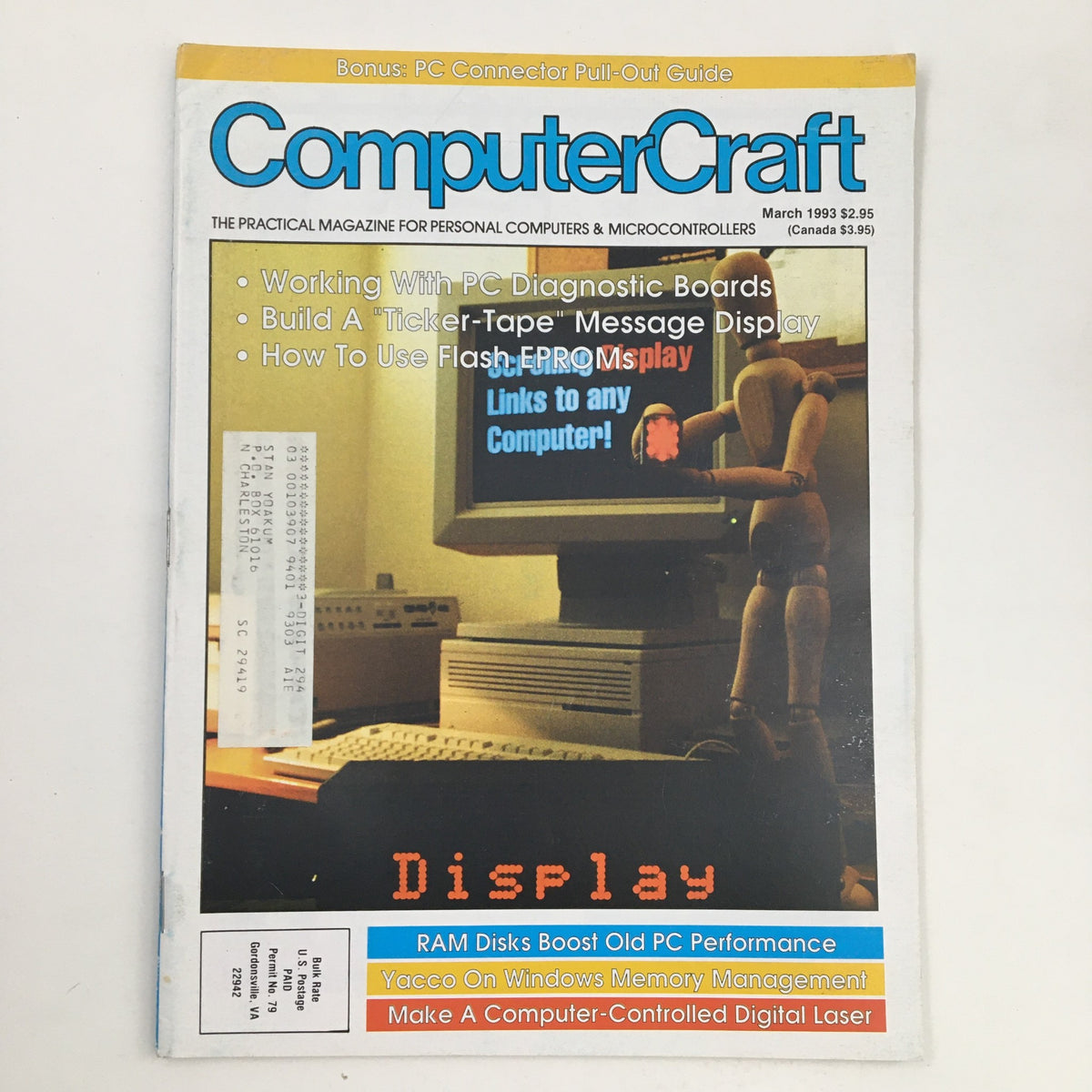 Cover of Computer Craft Magazine March 1993, featuring a focus on RAM disks that boost old computer performance, with a vintage design showcasing computing articles and tutorials.