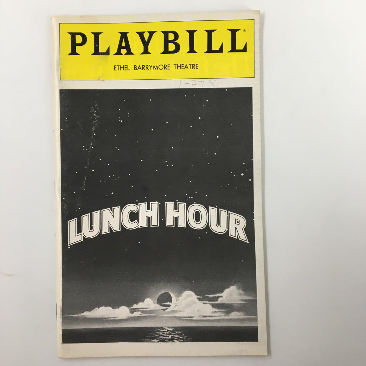 1981 Playbill for 'Lunch Hour' at Ethel Barrymore Theatre, featuring a classic design with stars and clouds.