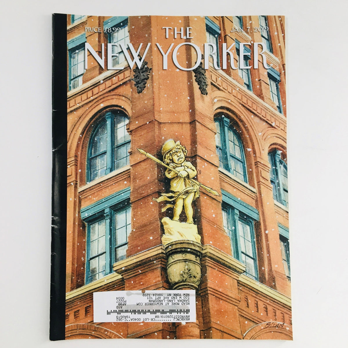The New Yorker January 7 2019 Full Magazine Cover by Harry Bliss featuring a cartoon character in winter scenery.