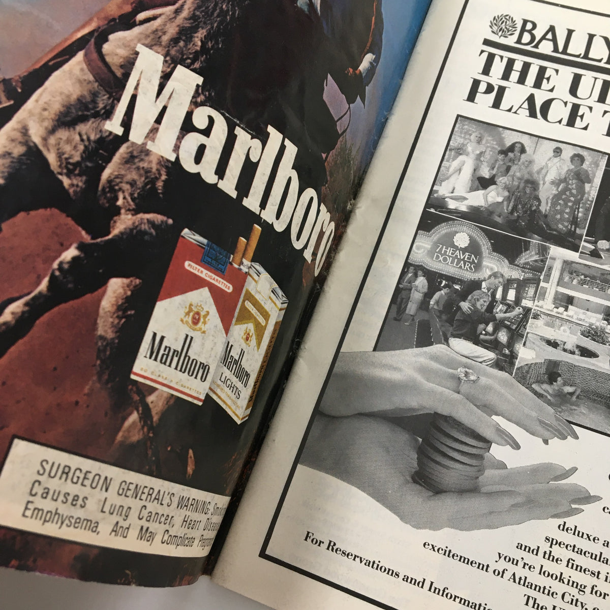 Interior pages of the 1983 Playbill for La Cage Aux Folles, showcasing an advertisement for Marlboro cigarettes alongside promotional content.