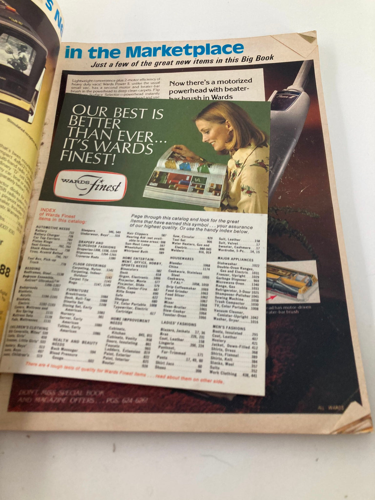 Interior page of the 1977 Fall & Winter Montgomery Ward & Co. Catalog, displaying advertisements for household items and appliances, reflecting lifestyle choices from the era.