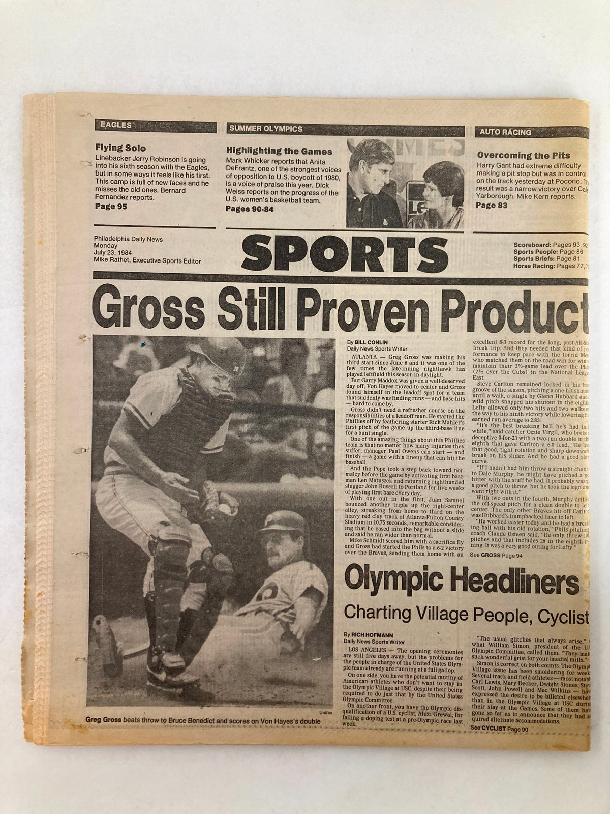 Philadelphia Daily News Tabloid from July 23, 1984, featuring a sports article with highlights on the Philadelphia Phillies, including a focus on outfielder Von Hayes.