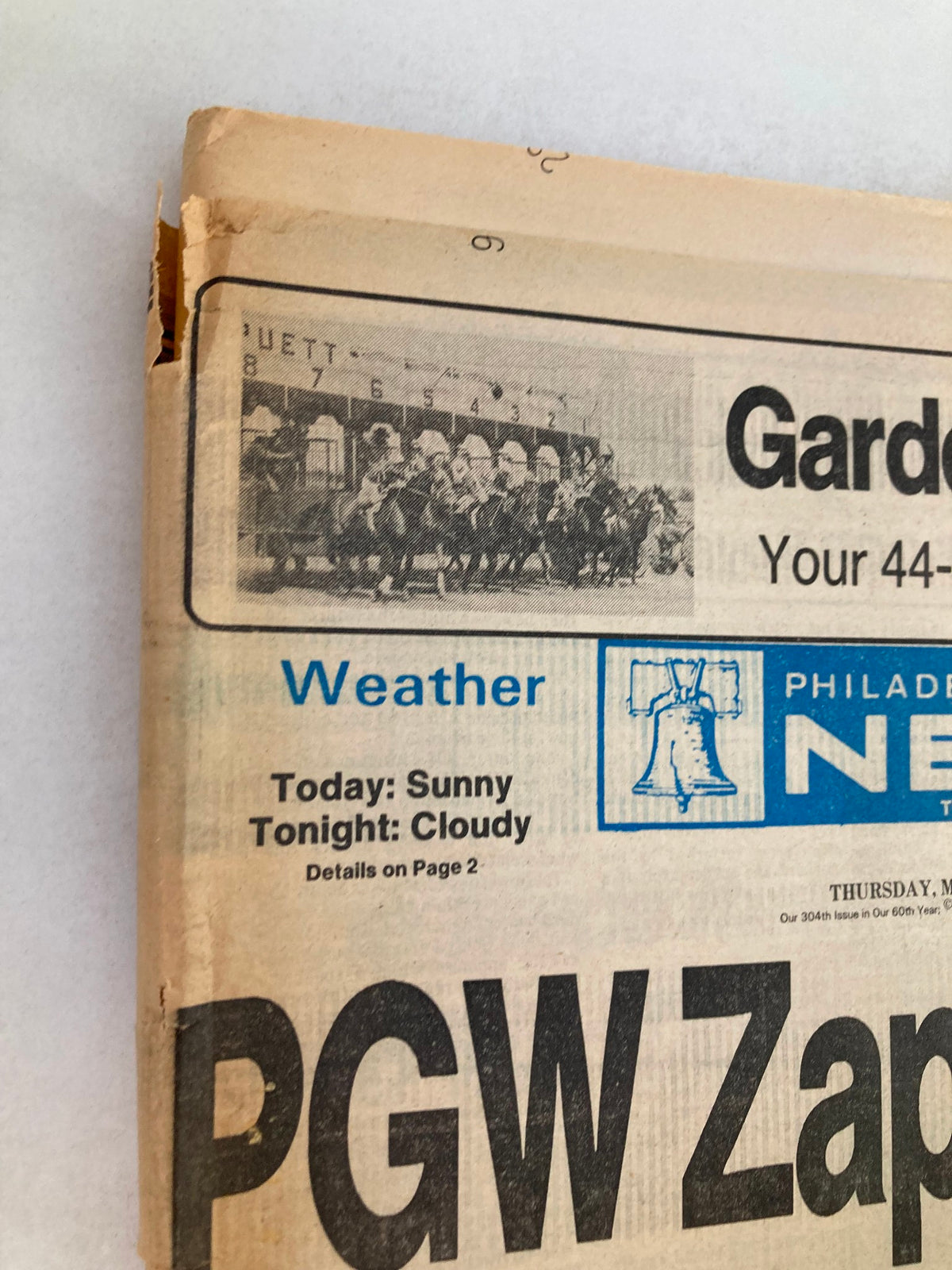 Close-up of the Philadelphia Daily News Tabloid March 28 1985 showing the header with weather details and the headline 'PGW Zaps VIP List'.