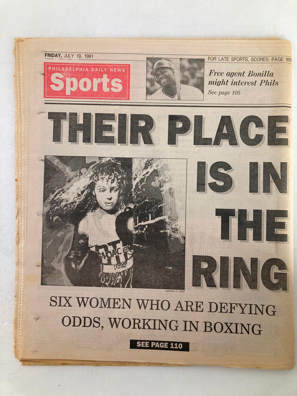 Philadelphia Daily News Tabloid July 19 1991 sports section highlighting a feature on women in boxing, titled 'Their Place Is in the Ring'.
