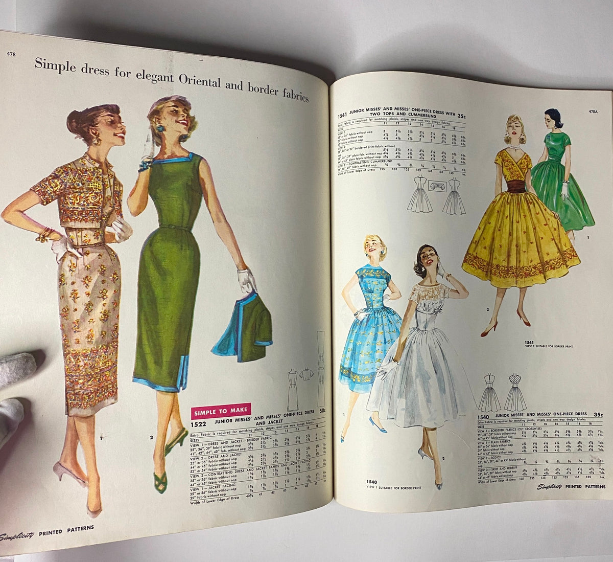 1956 May Simplicity Sewing Pattern Catalog displaying refined dress options in elegant colors and patterns, designed for various occasions, emphasizing feminine lines and classic details.