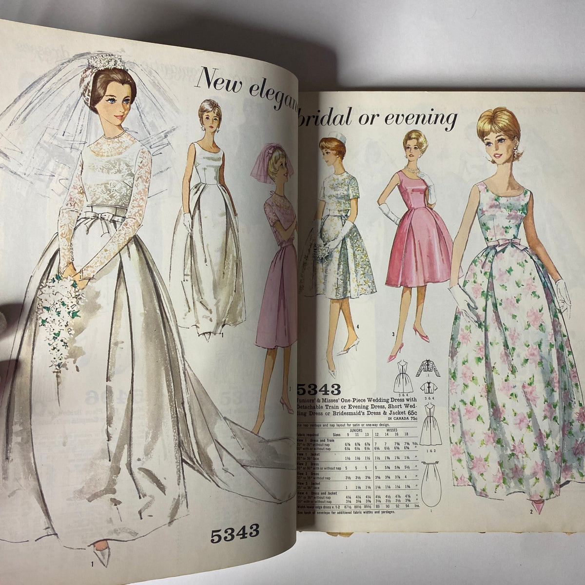 1964 October Simplicity Fall Catalog displaying elegant bridal and evening dress patterns, showcasing classic styles from the mid-1960s.