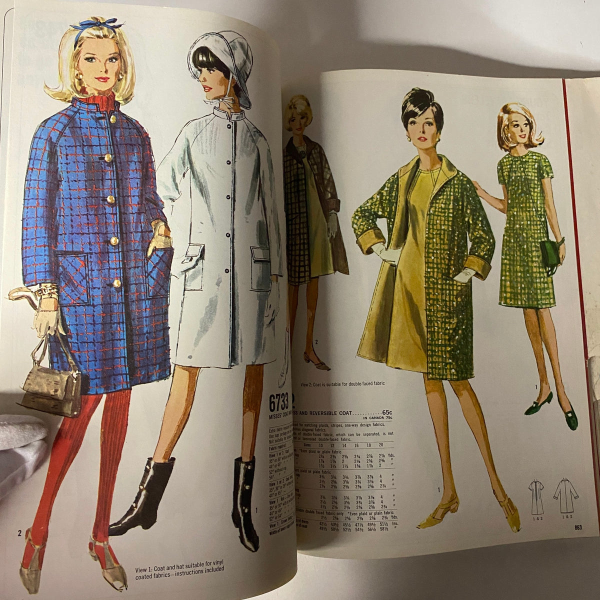 1967 January Simplicity Catalog presenting stylish coats and outerwear patterns for misses, including a reversible coat design and bold checked patterns.